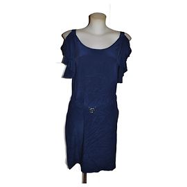 Gerard Darel Midi Kleid aus blauer Seide Blau