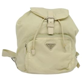 PRADA Backpack Nylon Beige Silver Auth 132544 Silvery Beige