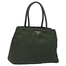 PRADA Tote Bag Nylon Khaki Silver Auth bs28055 Silvery Khaki
