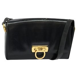Borsa a Spalla Gancini in Pelle Nera e Oro Salvatore Ferragamo Auth 135489 Nero D'oro