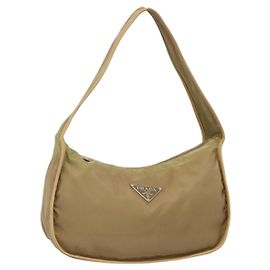 PRADA Shoulder Bag Nylon Leather Brown Silver Auth 132575 Brown Silvery