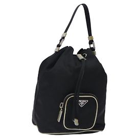 PRADA Handtasche Nylon Schwarz Silber Auth 132573 Schwarz Silber