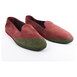 Corneliani-CORNELIANI Velvet Loafers in Burgundy, Size 40 EU-Dark red