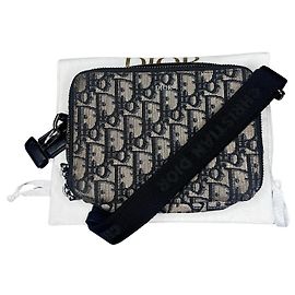 Bolso con cremallera Dior Oblique en jacquard con correa Negro Beige