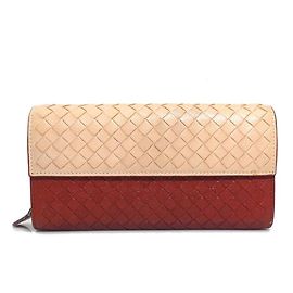 Bottega Veneta Intrecciato Leather Long Wallet Brown Beige