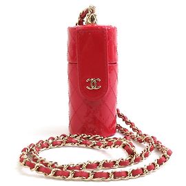 Chanel Lipstick Case Red and Gold Leather Red Golden