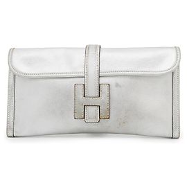 Borsa Clutch Hermès Jige Elan in Capra Mysore Argento Argento