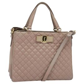 Bolsa de Ombro Vala em Couro Rosa Dourado Auth BA4203 da Salvatore Ferragamo Rosa Dourado