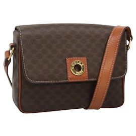 Céline Bolsa de Ombro em Lona Macadam CELINE em Couro PVC Marrom Dourado Auth 132889 Marrom Dourado