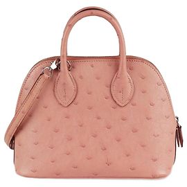 Hermès Mini Bolide Rose en Cuir Autruche Rose
