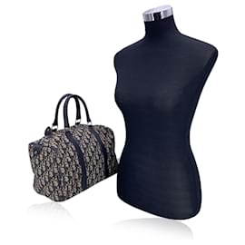Dior-Christian Vintage Blue Logo Oblique Canvas Boston Bag-Blue