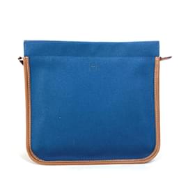 Hermès-Hermes Embroidered Logo Camaieu Pouch-Brown,Navy blue