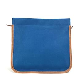 Hermès-Hermes Embroidered Logo Camaieu Pouch-Brown,Navy blue