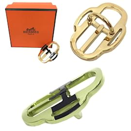 Hermès-Bague à foulard Hermès en noir et or-Noir,Doré