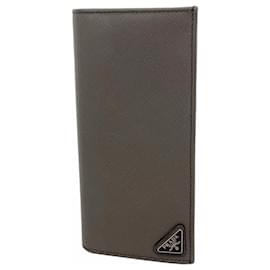 Prada-Prada Saffiano Leather Long Wallet-Brown
