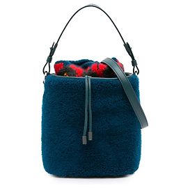 Loro Piana Blauer Artemis Shearling- und Strick-Eimer Tasche Blau Andere