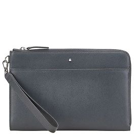 Bolsa de mão masculina em couro cinza Montblanc Marrom