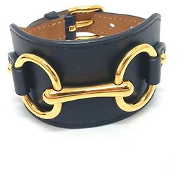 Pulsera Bangle Horsebit de Hermès en Cuero Swift Negro