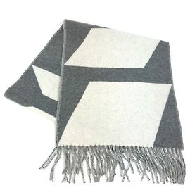 Hermès Sciarpa in cashmere bicolore con frange ottiche HERMES Kazak Marrone Bianco