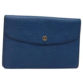 LOUIS VUITTON Clutch Montaigne 27 Epi Azul M52655 LV Auth 135873 Azul
