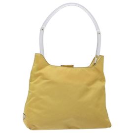 PRADA Shoulder Bag Nylon Plastic Yellow Silver Auth 133760 Silvery Yellow