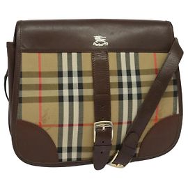 Autre Marque Bolsa de Ombro Burberrys Nova Check em Lona e Couro Bege Dourado Auth yk18913 Bege Dourado