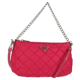PRADA Borsa a Catena Nylon 2in1 Rosa Argento Auth 135510V Argento Rosa