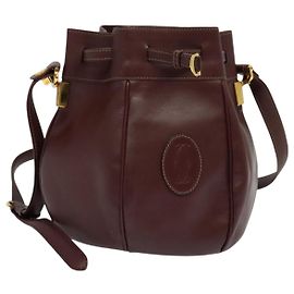 CARTIER Must Line Bolsa de Hombro Cuero Burdeos Oro Auth 133861 Dorado Burdeos