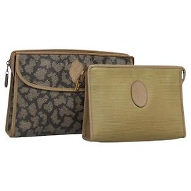 SAINT LAURENT Bolsa Clutch 2Set Bege Marrom ouro Auth am8873 Marrom Bege Dourado