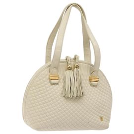 BALLY Bolsa de mão de couro branco e dourado Auth sw1273 Branco Dourado
