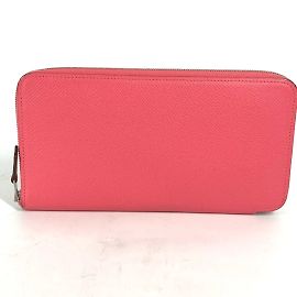 Portefeuille zippé rond Azap Long Silk'in d'Hermès Rose