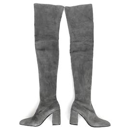 Prada Fall 2015 Grey Suede Over The Knee Boots Grey