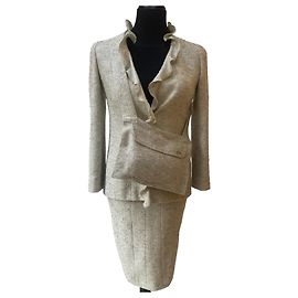 Conjunto raro de 3 peças Chanel 99A em tweed verde menta, saia de terno com bolsa transversal combinando, FR 42 Verde claro