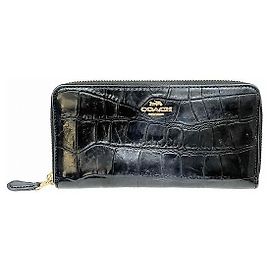 Coach F39767 Croc Embossed Leather Long Wallet Black