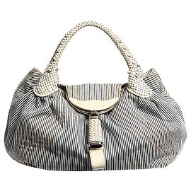 Fendi Borsa in denim a righe spia blu e bianco Blu