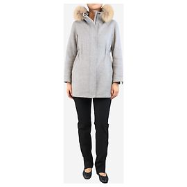 Weekend Max Mara Grau melierter Wollmantel mit Kapuze - Größe UK 8 Grau