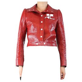 Courreges Deep red cropped faux leather jacket - size UK 10 Red