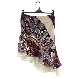 Louis Vuitton Patchwork Asymmetrischer Seiden-Rayon-Rock Rot Blau Mehrfarben