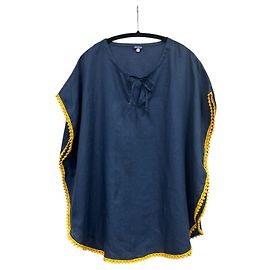 Autre Marque MC2 Saint Barth Linen Poncho Top Blue Blue