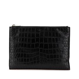 Pochette en cuir embossé crocodile Saint Laurent Noir