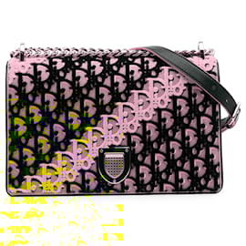 Dior-Dior Blue Medium Oblique Canvas and Velvet Diorama Flap-Blue,Navy blue