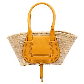 Chloé Brown Medium Raffia Marcie Basket Tote Brown Beige