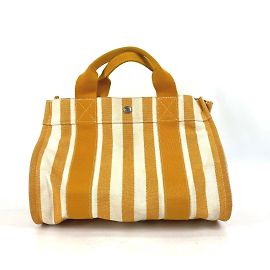 Hermès Gestreifte Tote Bag Hermes Cannes PM Weiß Orange