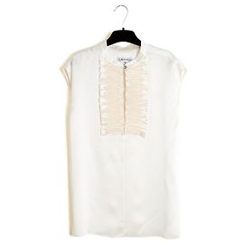 Chanel 2020 Top Seda FR40 Ecru seda satinada blusa sem mangas UK12 US10 Cru