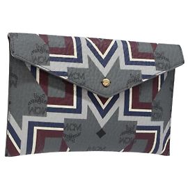 MCM Logogram Vicetos Clutch Bag in Pelle PVC Grigio Oro Auth am8856 Marrone D'oro