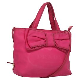 PRADA Hand Bag Nylon 2way Pink Gold Auth 135626 Pink Golden