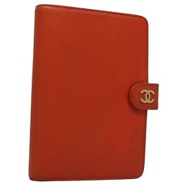CHANEL Day Planner Cover Leather Orange CC Auth 133201 Orange