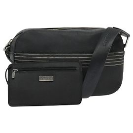 LOEWE Anagram Shoulder Bag Leather Black Silver Auth sw1314 Black Silvery