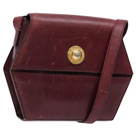 Céline Bolsa de Ombro de Couro Bordeaux Dourada Auth sw1315 Dourado Bordeaux