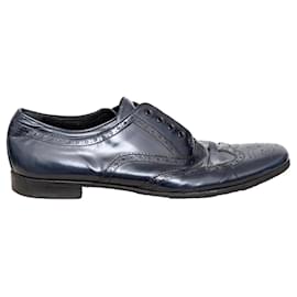 Prada-Prada Blue Brogue Leather Shoes-Blue,Navy blue